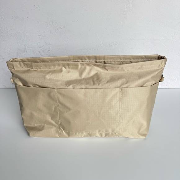 HANDBAG ORGANIZER INSERT Large Nylon Beige Zipper Pockets Neutral Lightweight - Picture 3 of 14